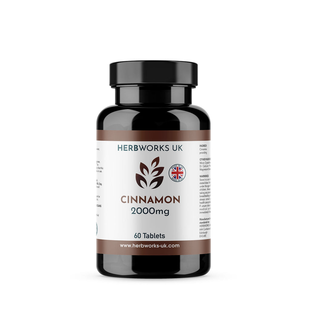 Cinnamon 2000mg label centre - Halal Vegetarian Vegan Vitamins Supplements by HerbWorks UK
